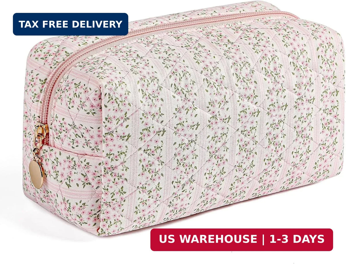 Travel Cosmetic Bag for Women Girls - Floral Zipper Makeup Organizer
