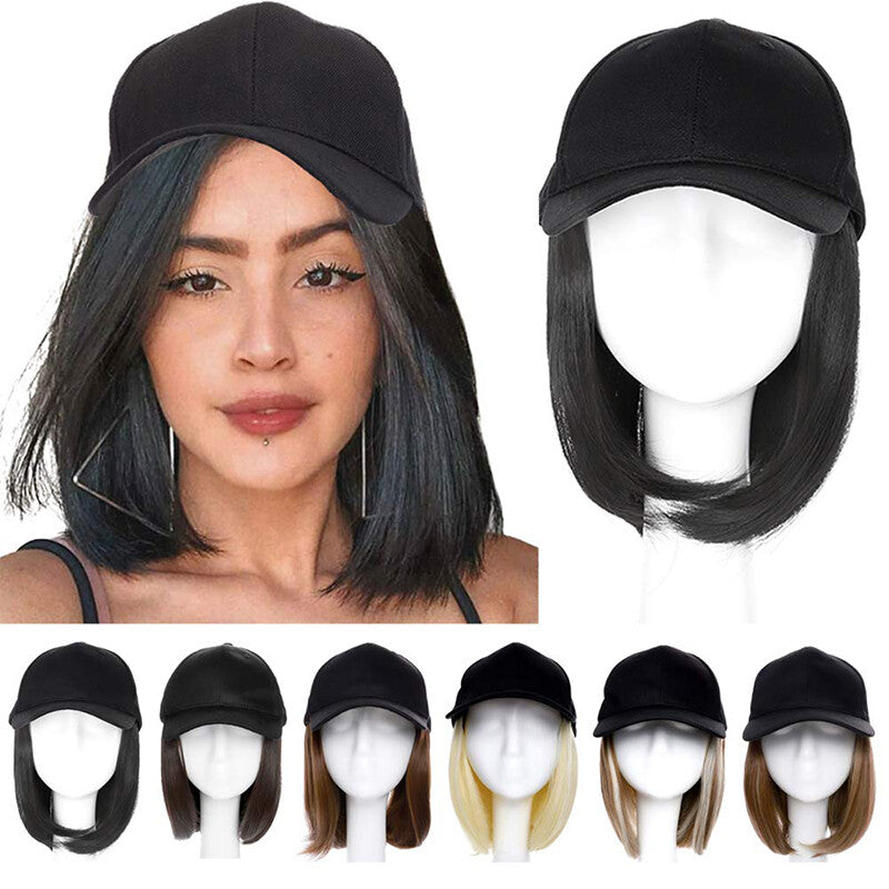Baseball Cap with Synthetic Hair Extensions - Straight, Curly, Wavy Fits Most