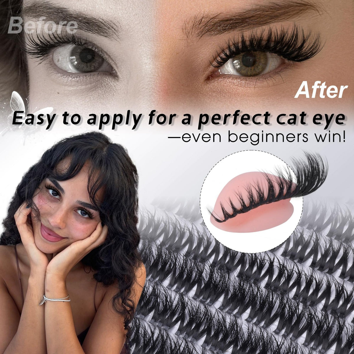 Wispy Fluffy Lash Clusters - Natural Volume False Eyelashes, Black