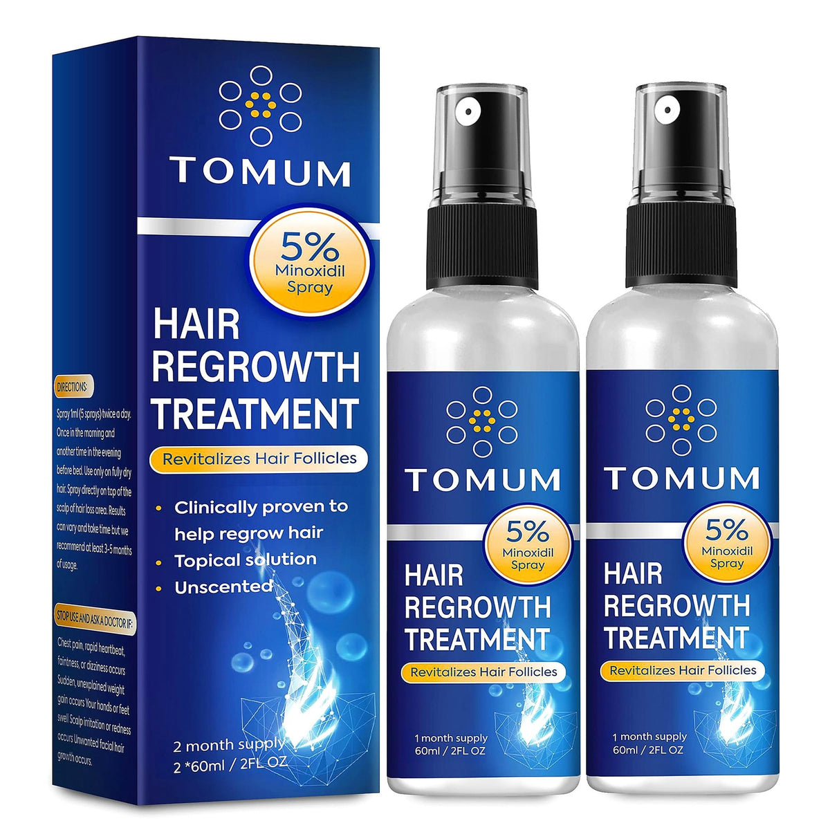 5% Minoxidil Topical Spray Hair Regrowth Treatment - 2 Pack
