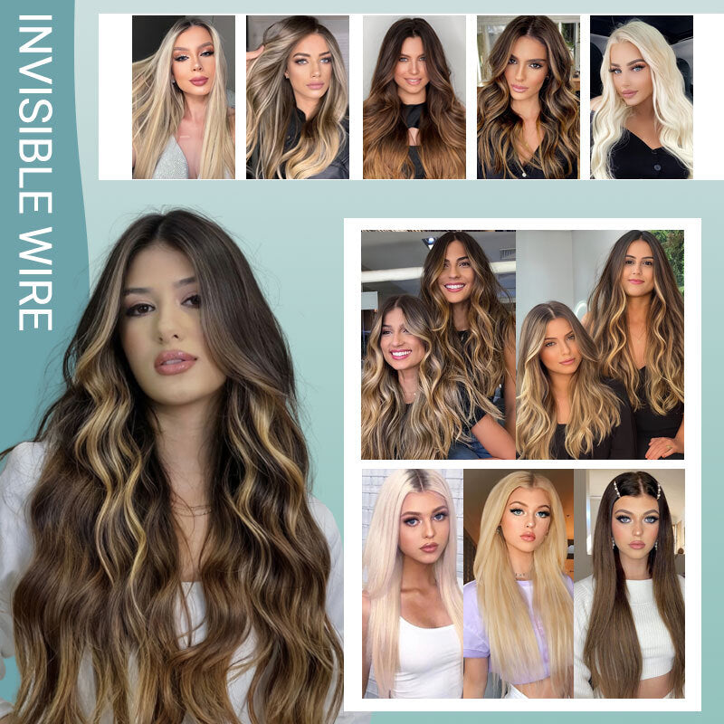 Invisible Headband with Ring and Hidden Wire for Hair Extensions - Long Wavy Style