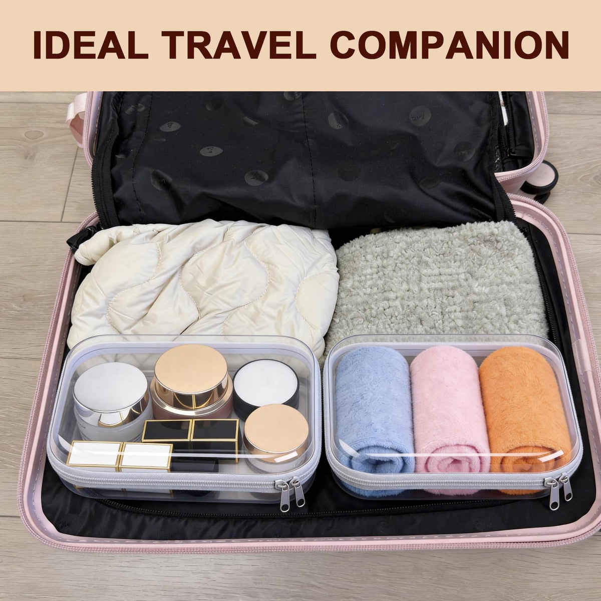 Clear Hard Shell Zipper Travel Organizer Case 8.86x6.38 Inch - 2 Pack