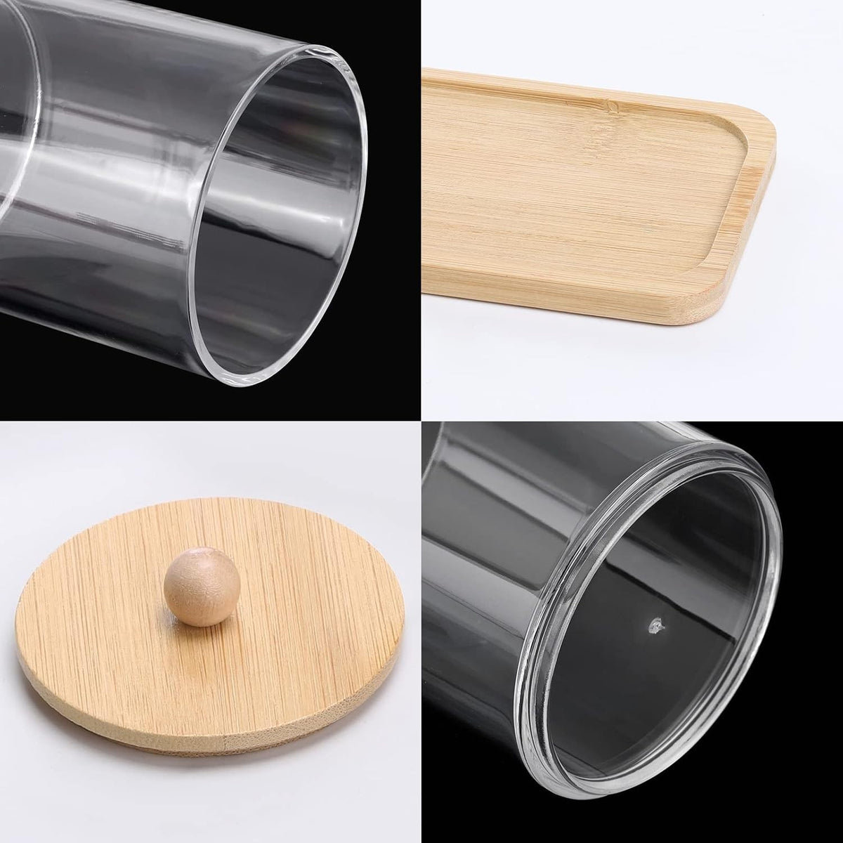 10 Oz Clear Bathroom Apothecary Jar Set with Wooden Lids - 3 Pack