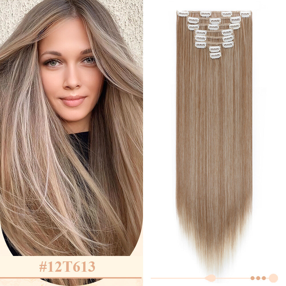 Clip-In Hair Extensions Full Head Ombre Highlight Synthetic Thick Hair 8-24 Inches