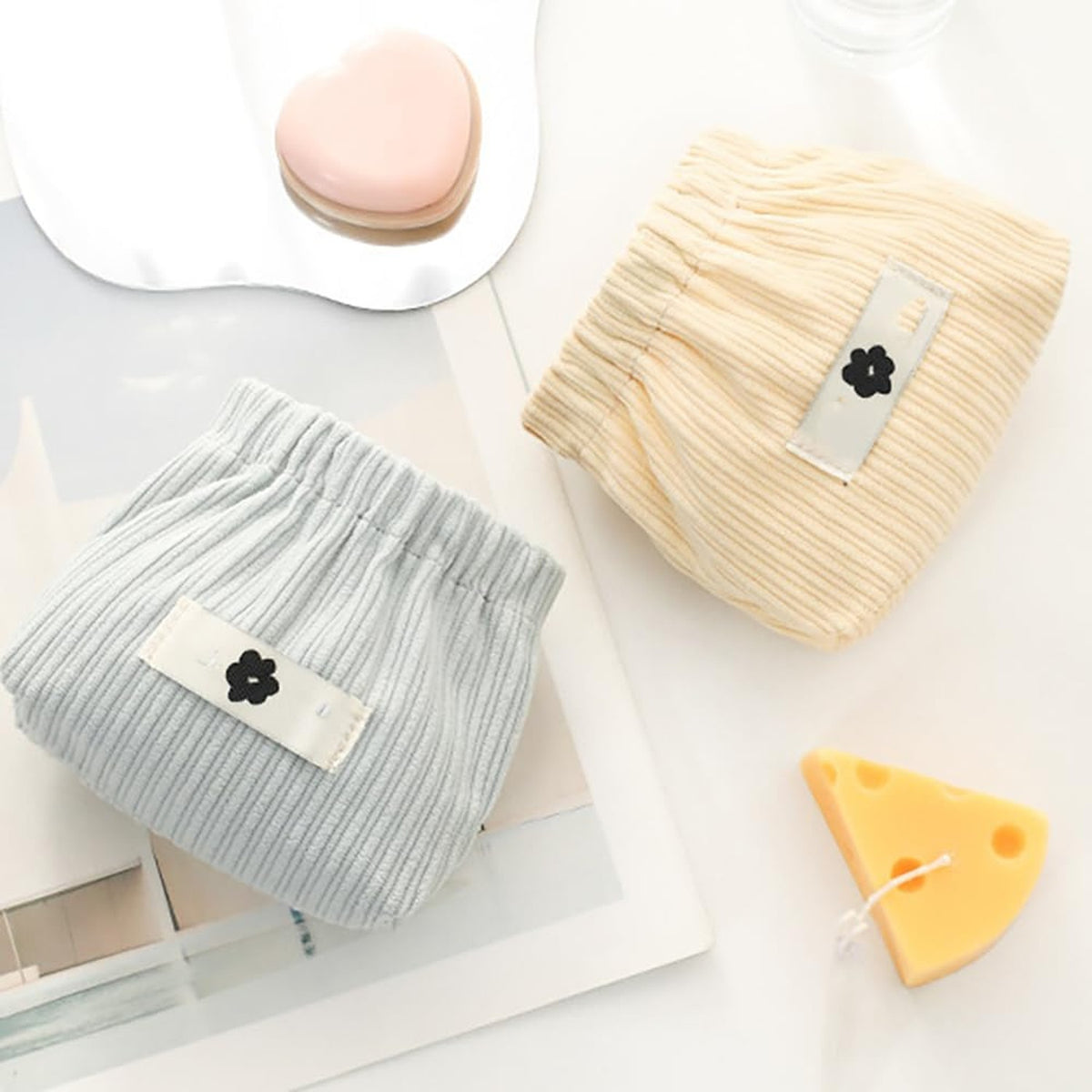 Corduroy Elastic Makeup Bag - Portable Small Organizer for Cosmetics & Jewelry