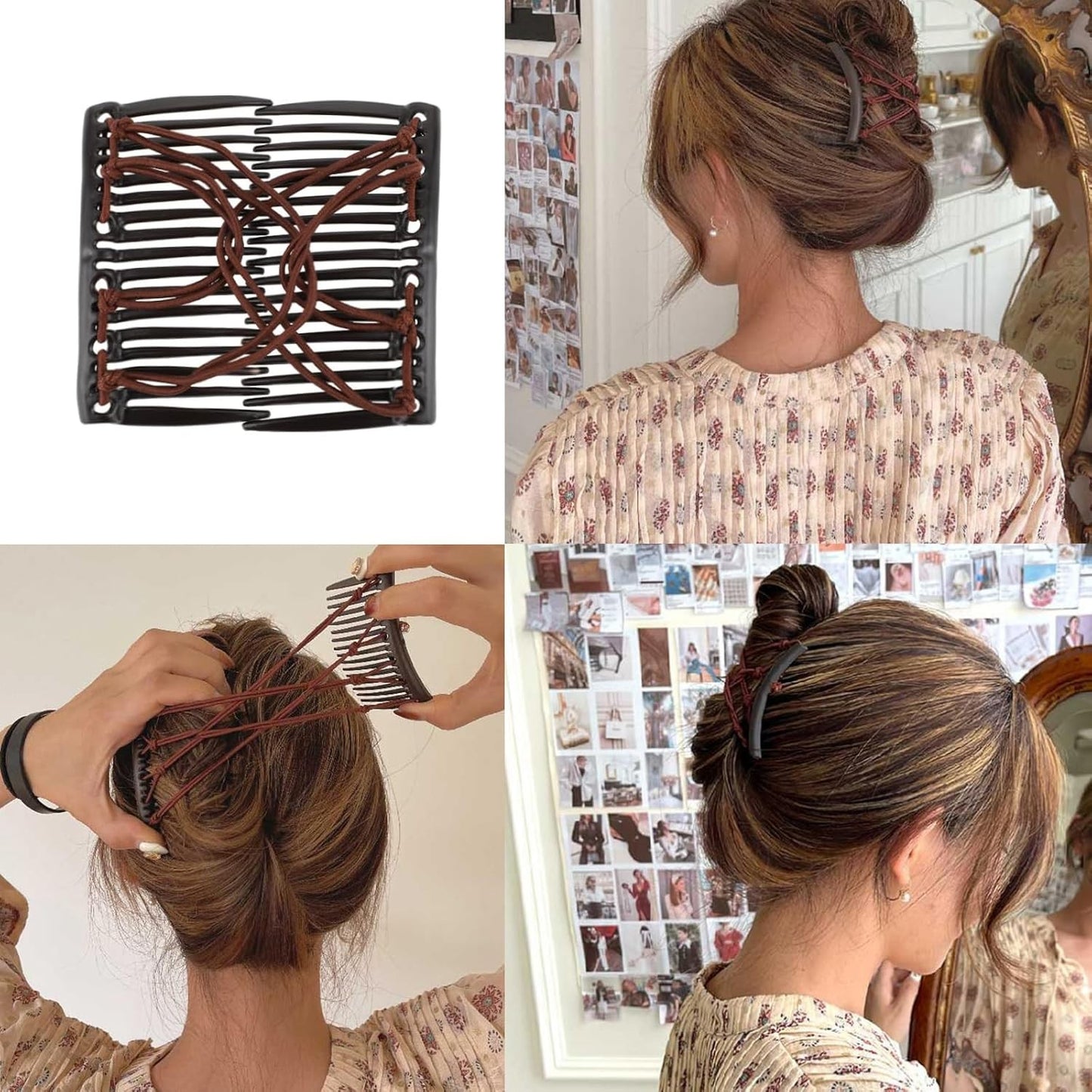 Stretchy Magic Hair Comb Set - Adjustable Elastic Hair Clips in Black, Red, Brown, Purple, Blue