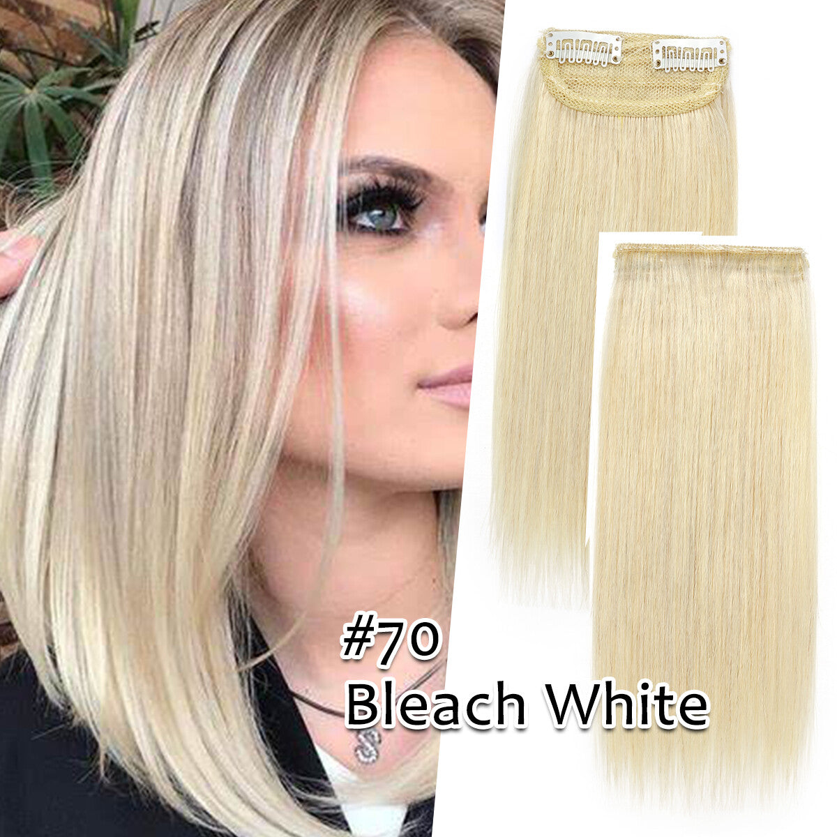 Clip-In Hair Extensions Remy Human Hair Short Pad Topper - Natural Black to Blonde