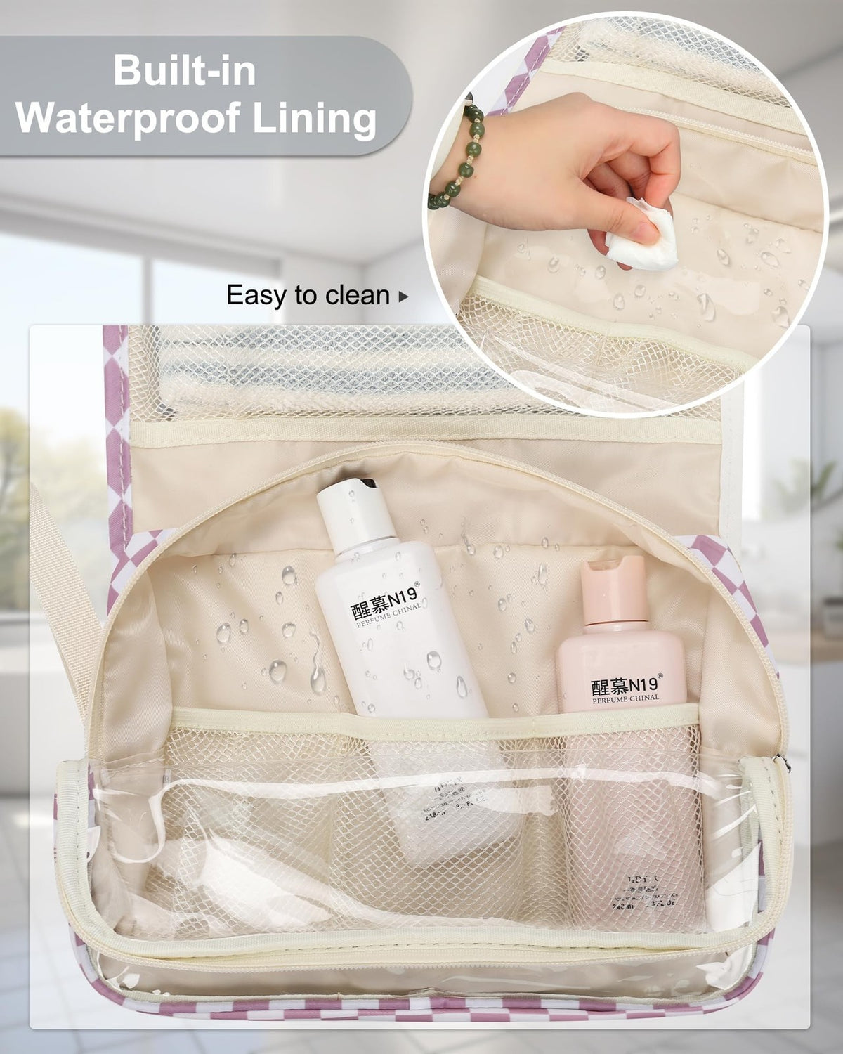 Large Waterproof Hanging Toiletry Bag with Compartments for Travel