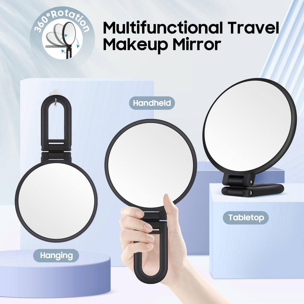 40X Magnifying Hand Mirror for Makeup with Double Sided Design Travel Compact Frosted Black