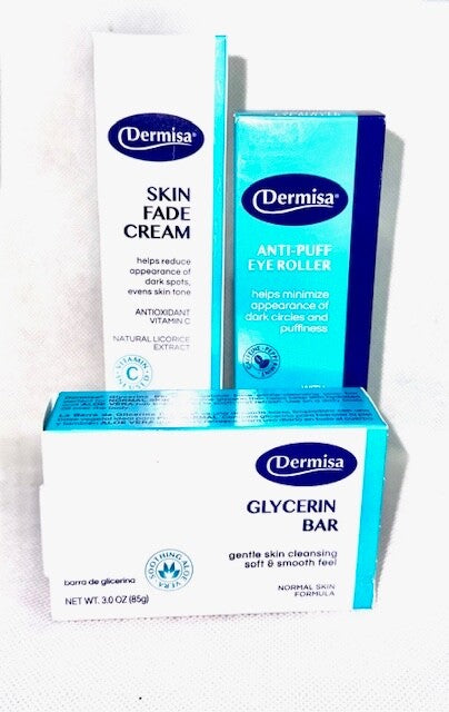 Dermisa Skin Fade Cream Set with Anti-Puff Eye Roller & Glycerin Soap - 3 Pack