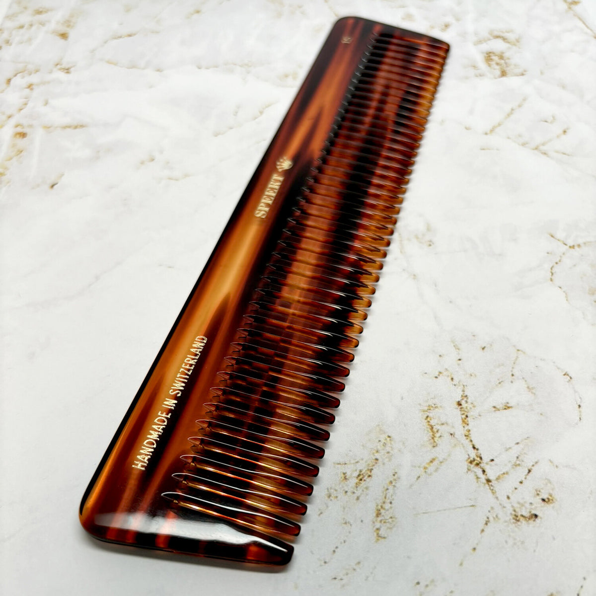 Handmade European Swiss Tortoise Comb - 7 3/8 x 1 9/16 Inch Havana Brown