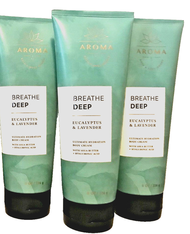 AROMA BREATHE DEEP EUCALYPTUS LAVENDER BODY CREAM 8 OZ BATH WORKS 3