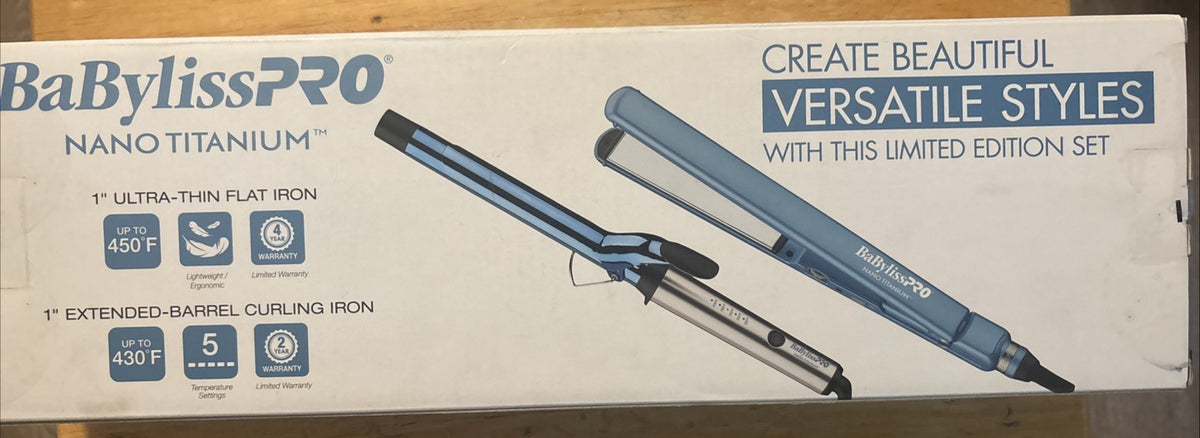 BaBylissPRO Nano Titanium 1-Inch Curling Iron & Flat Iron Set - Ultra Thin