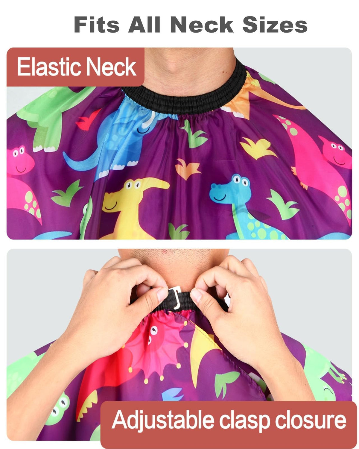 Kids Barber Cape with Neck Duster Brush, Cartoon Dinosaur, Full Coverage