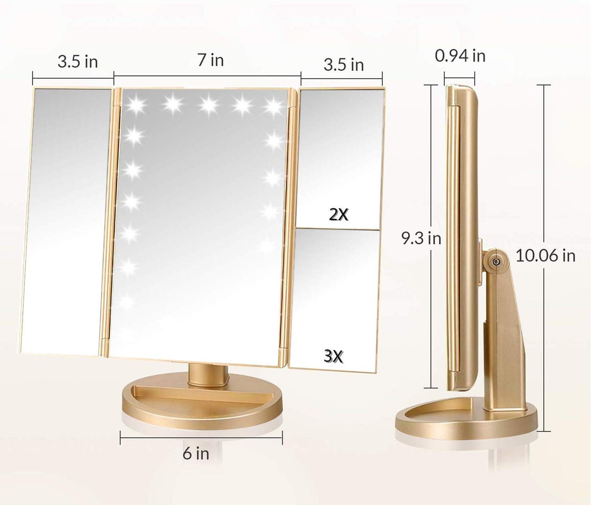 Lighted Vanity Makeup Mirror with 3X/2X/1X Magnification & LED Lights