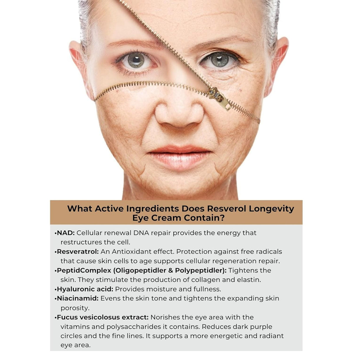 Anti-Aging Eye Cream with Resveratrol & Peptides - Brighten & Hydrate - 15ml