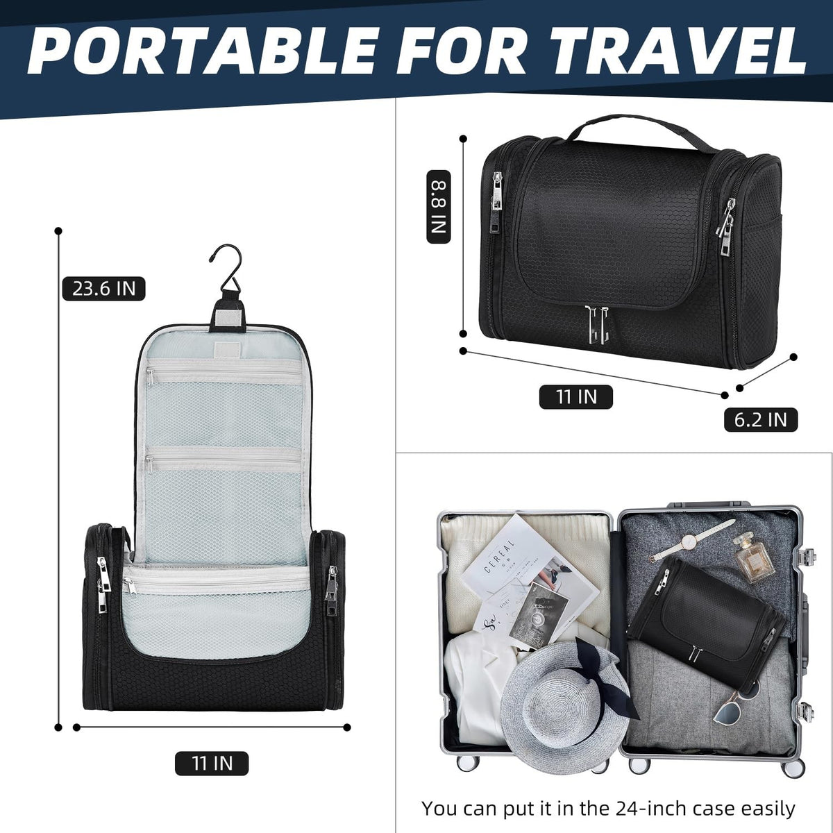 Large Capacity Water-Resistant Hanging Toiletry Bag for Travel