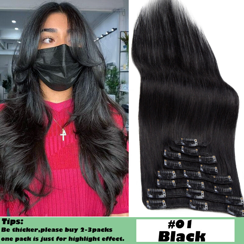 Full Head 8-Piece Clip-In Human Hair Extensions - Multiple Colors & Lengths