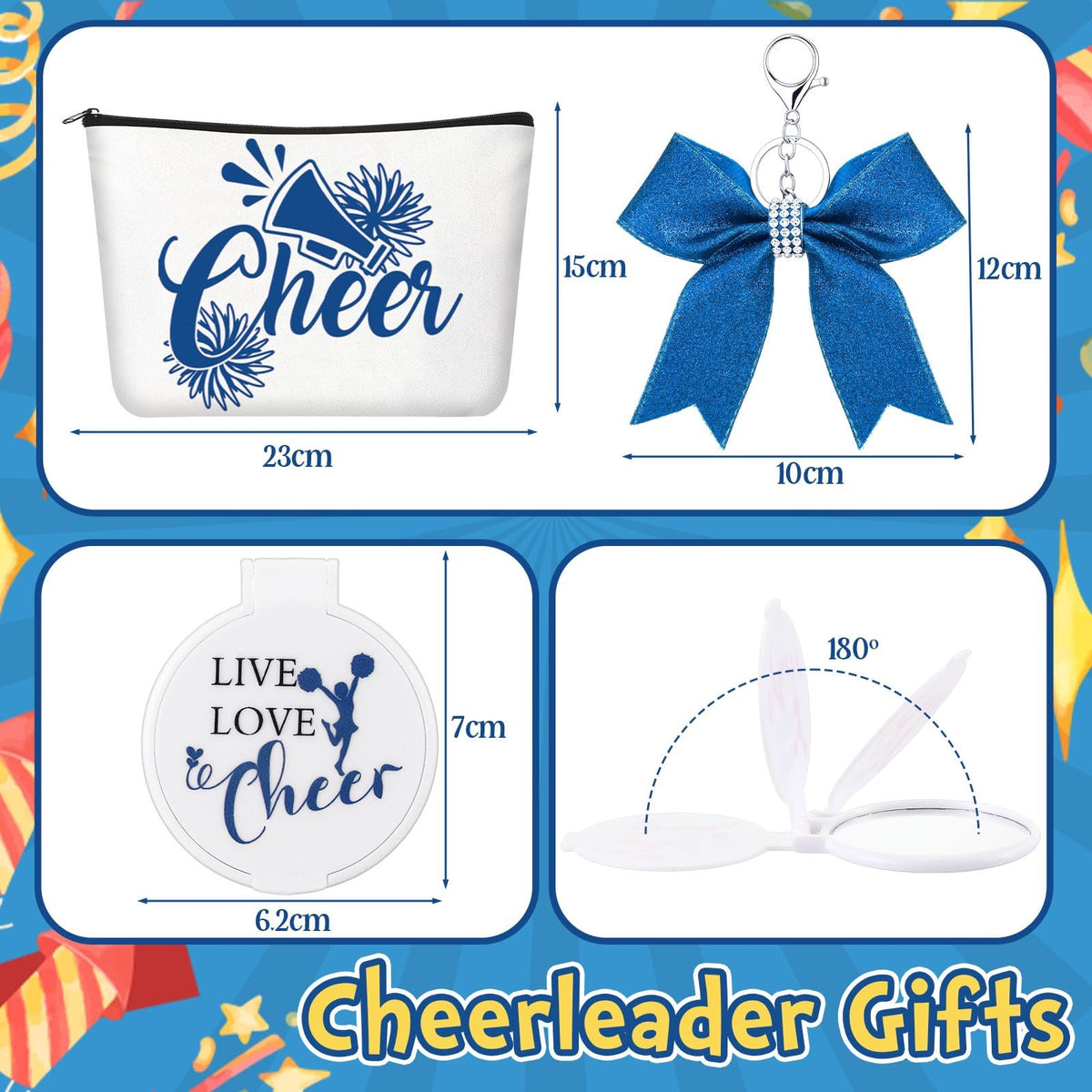 Cheerleader Gift Set with Makeup Bag Bracelets & Mirrors - Bulk 48 Pcs for Team Spirit