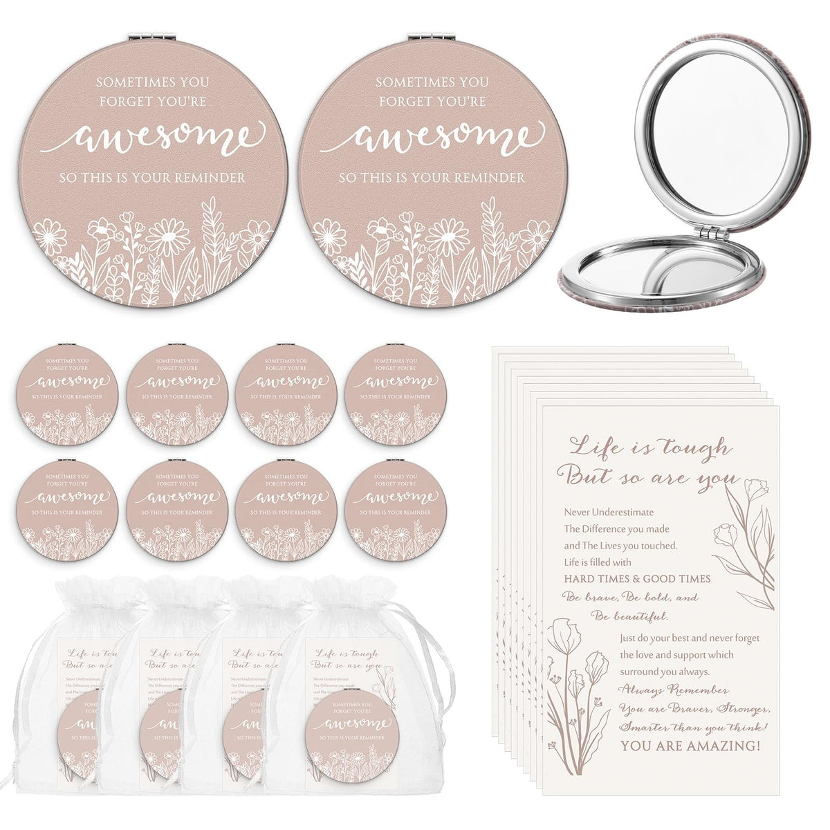 Inspirational Compact Mirror Gift Set for Women - Bulk 12 Pack, Mother's Day