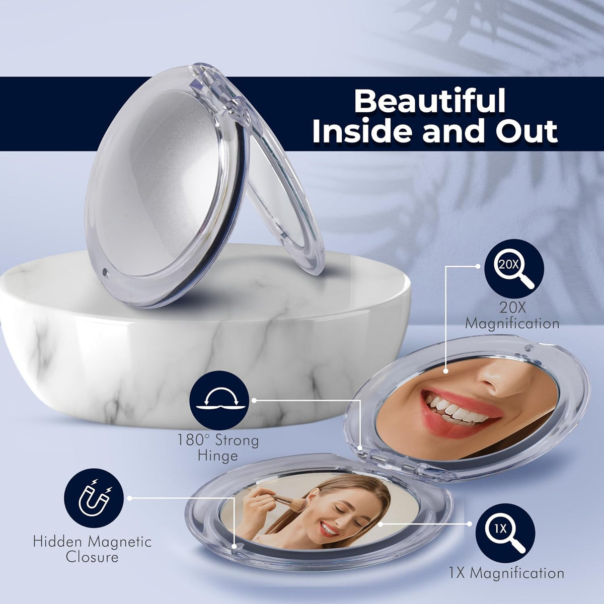 Travel Magnifying Mirror with 20X & 1X Dual View Compact Handheld