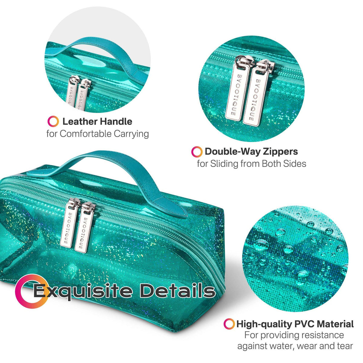 Portable Makeup Bag Waterproof PVC Travel Organizer with Wide Open Design - Green