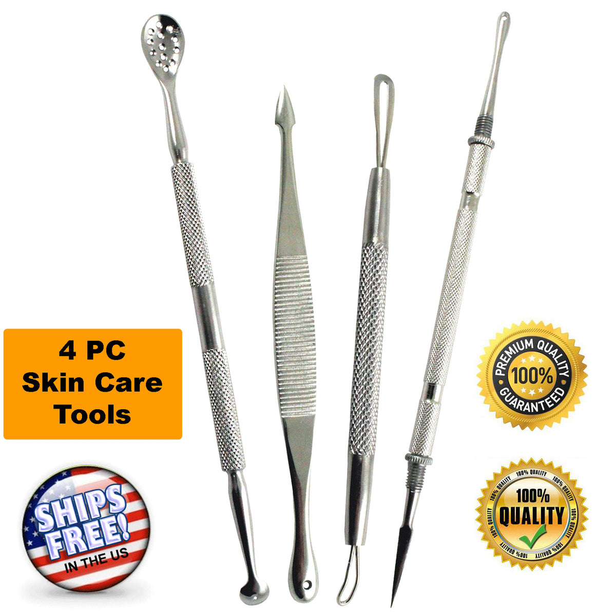 Stainless Steel Blackhead Remover Tools Kit - 4 Piece Acne Extraction Set