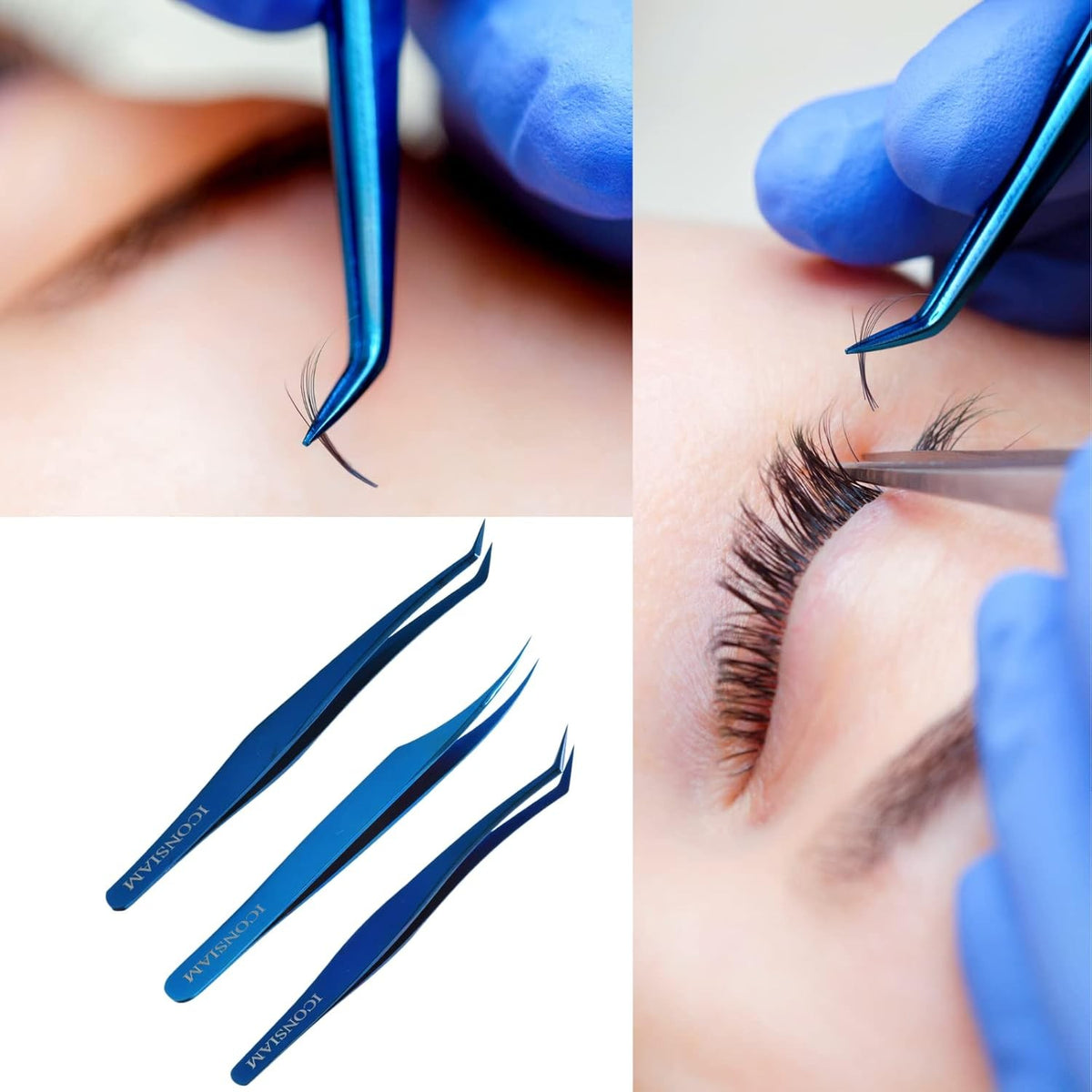 Eyelash Extensions Tweezers Set - 3 Pieces Stainless Steel with Dolphin-Shaped Applicator