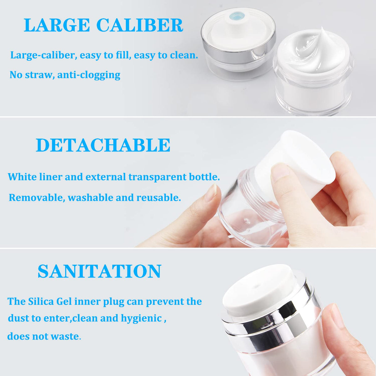 Vacuum Travel Cosmetic Bottles Set with Spatula - Refillable & Leakproof