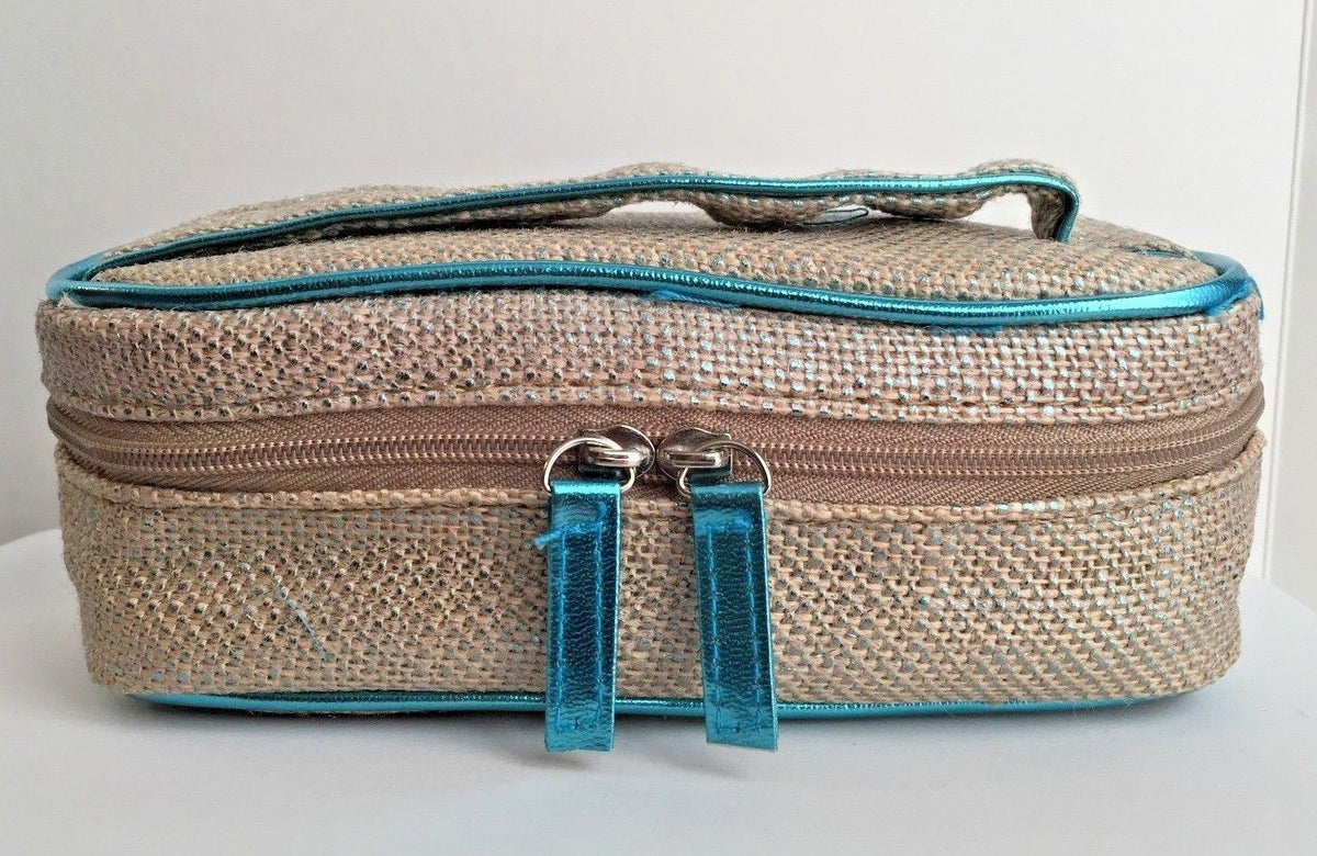 Jute Cosmetic Bag with Zipper Closure - Natural Travel Toiletry Pouch