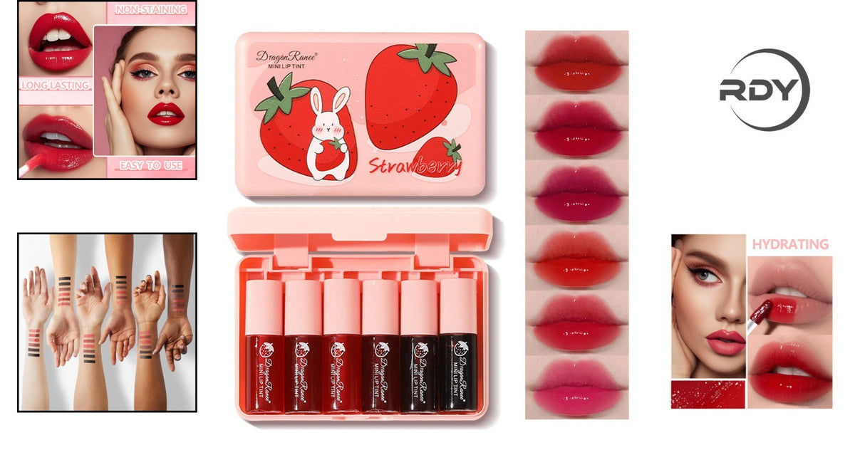 6-Color Lip Tint and Blush Set - Moisturizing Waterproof Long-Lasting Makeup