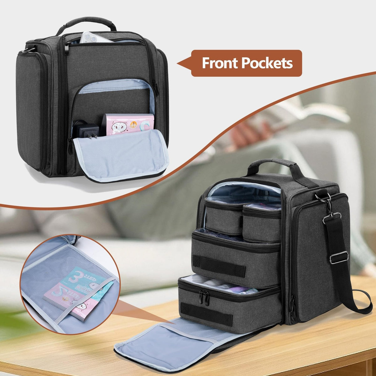 Large Travel Toiletry Bag with 4 Removable Pouches - Organizer for Cosmetics & Accessories