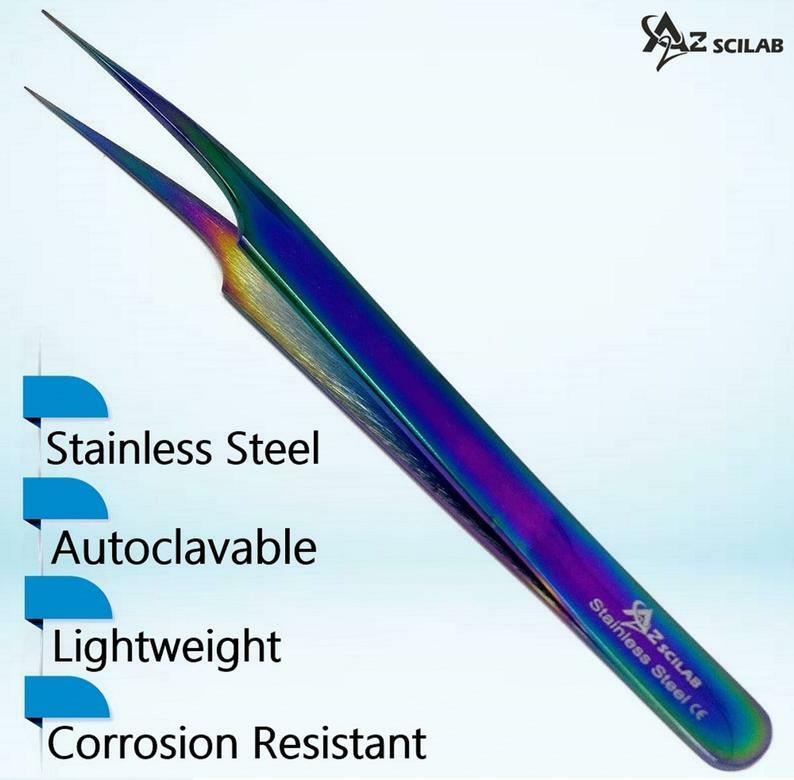 Rainbow Color Stainless Steel Eyelash Extension Tweezers - Pro Straight