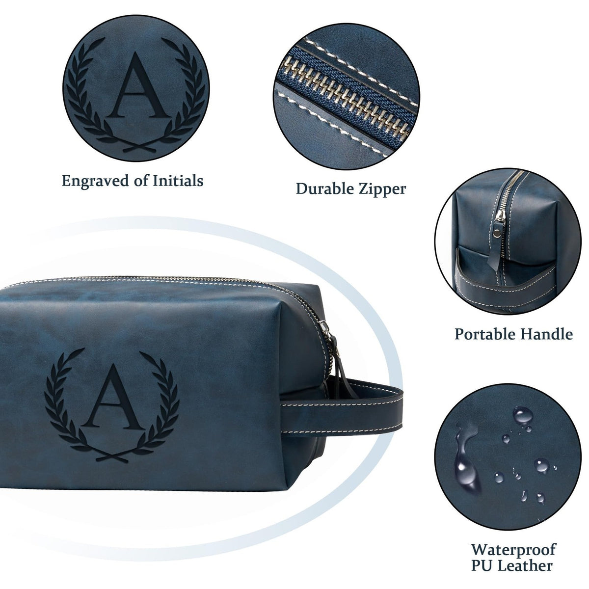 Personalized Travel Toiletry Bag for Men - Waterproof PU Leather Gift with Engraved Initials
