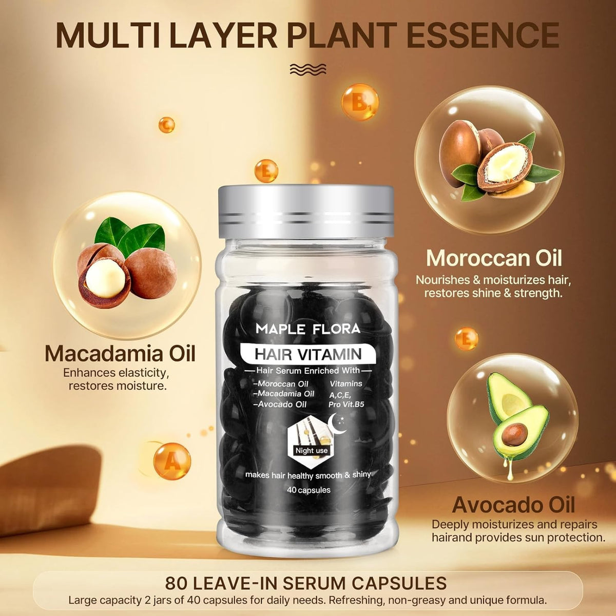 Hair Treatment Serum Capsules with Argan Macadamia Avocado Oils & Vitamins