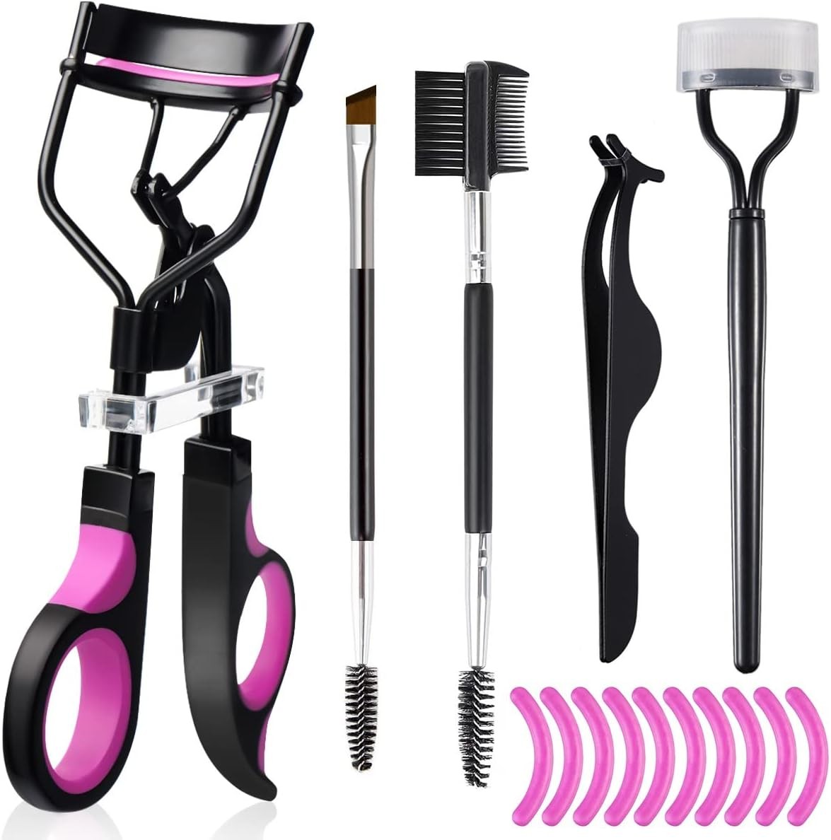 Multi-Function Eyelash & Eyebrow Kit with Curler Comb Tweezers & Brushes