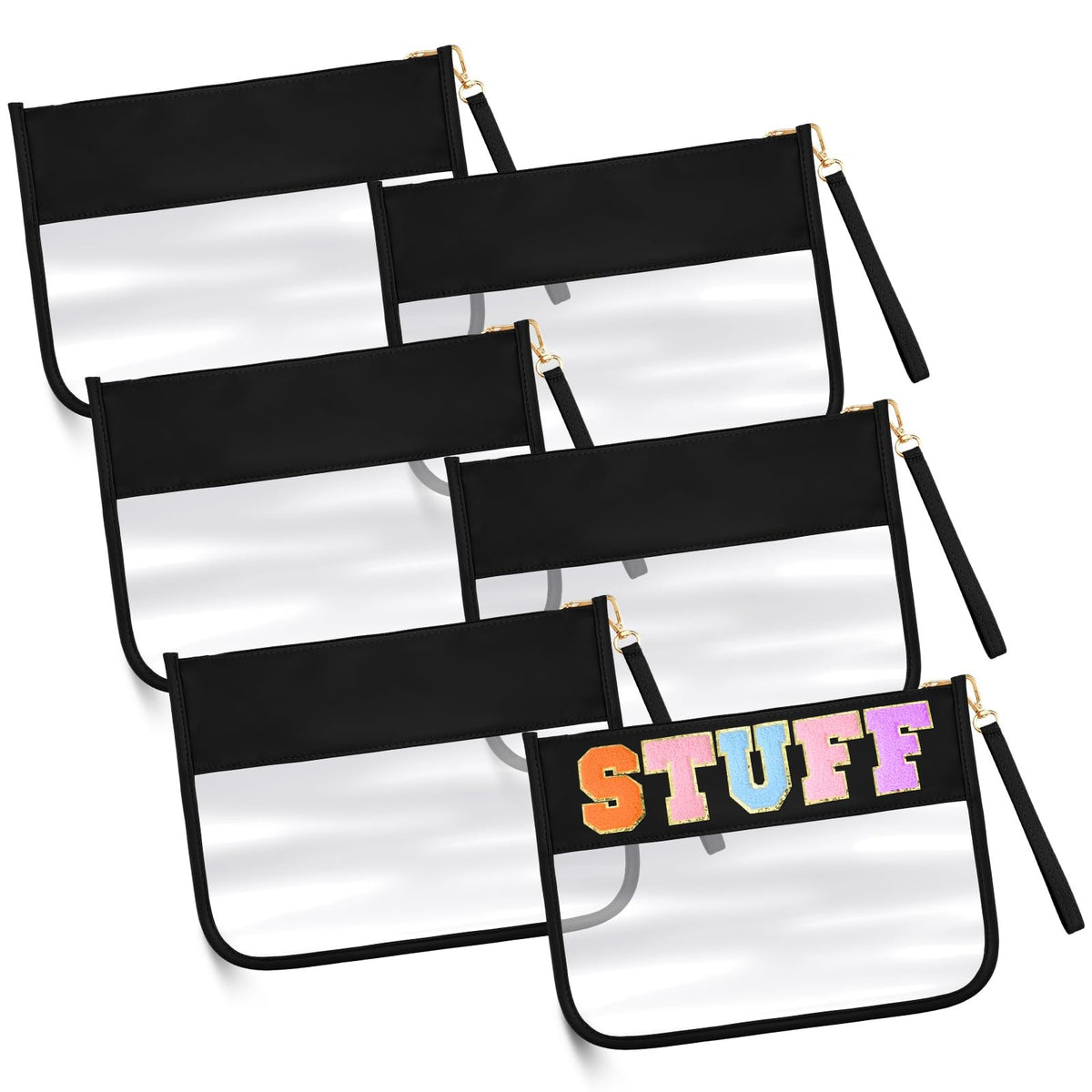 Clear Makeup Bags Set - 6 Travel Pouches with Zipper, Black