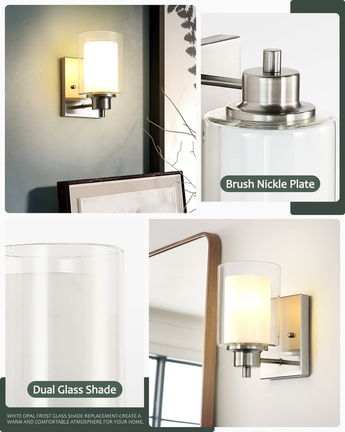 Brushed Nickel Wall Sconce Set - 3 Pack Modern Bathroom Vanity Lights