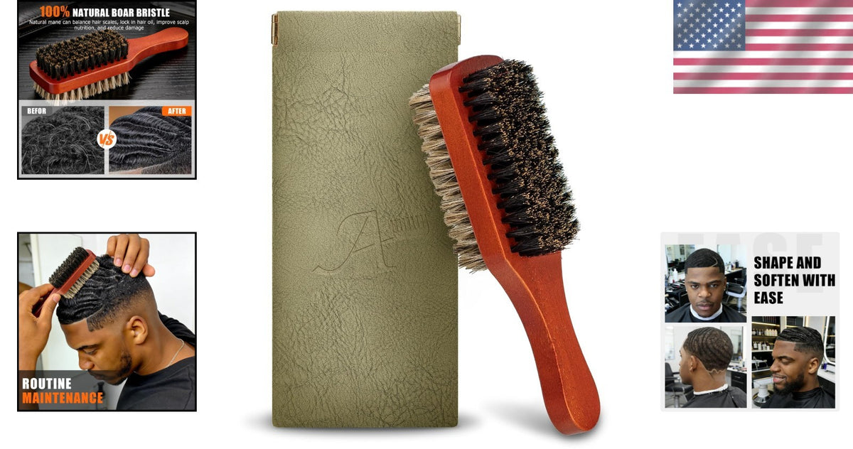 Two-Sided Boar Bristle Hair Brush for Thick Hair - Natural & Durable