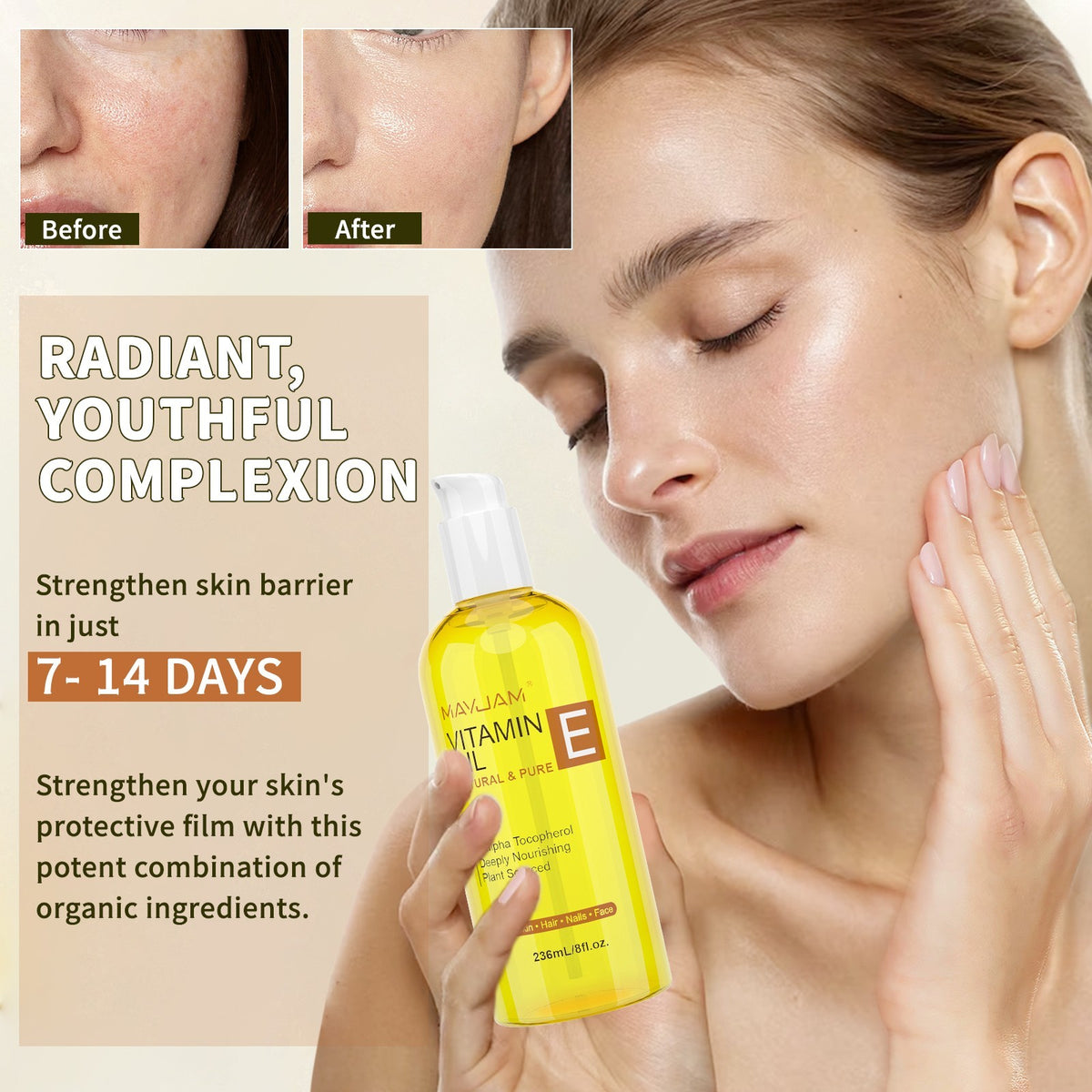 Vitamin E Oil 8 oz - Pure Organic for Skin, Hair & Nails