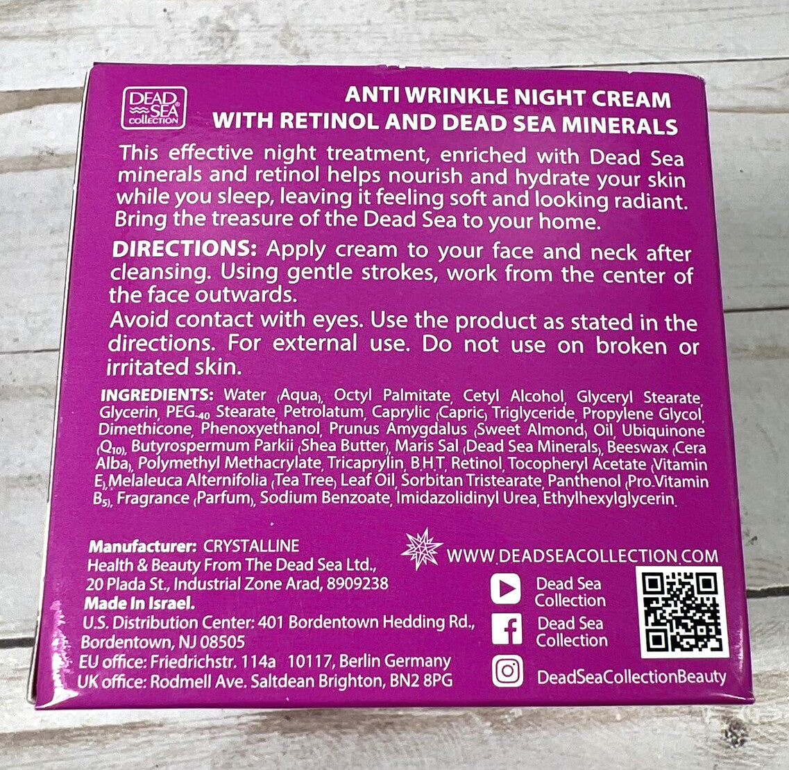 Retinol Night Cream for Wrinkle Reduction - Dead Sea Collection 1.69oz Each (2 Pack)