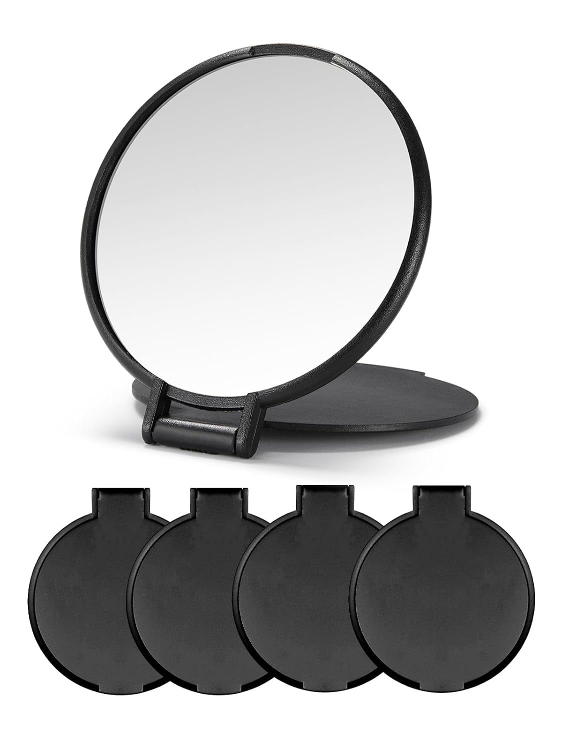 4 Pack Compact Round Makeup Mirrors for Purses - Black Portable Handheld
