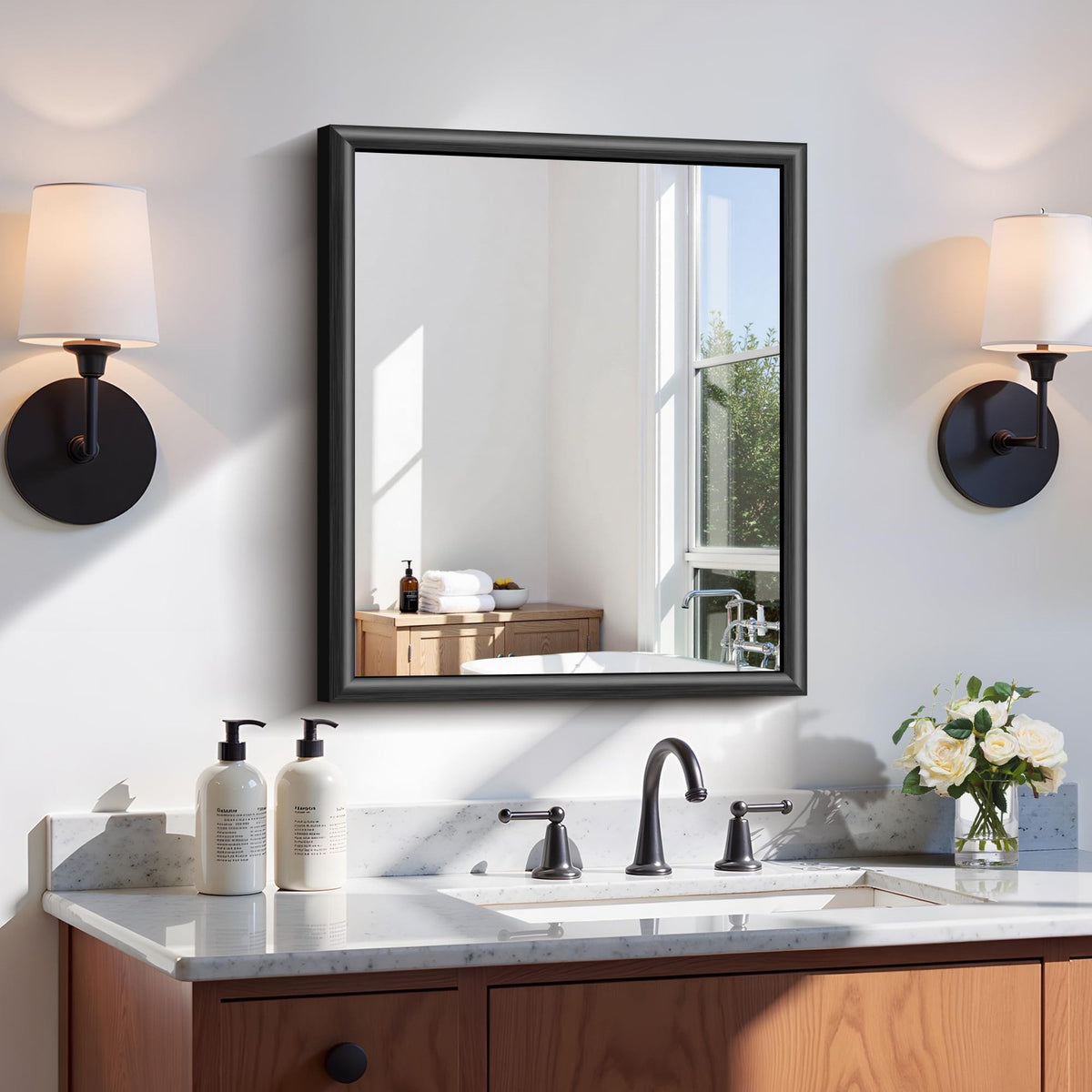 Black Bathroom Mirror 20x24 Inch Framed Wall Mirror for Vanity