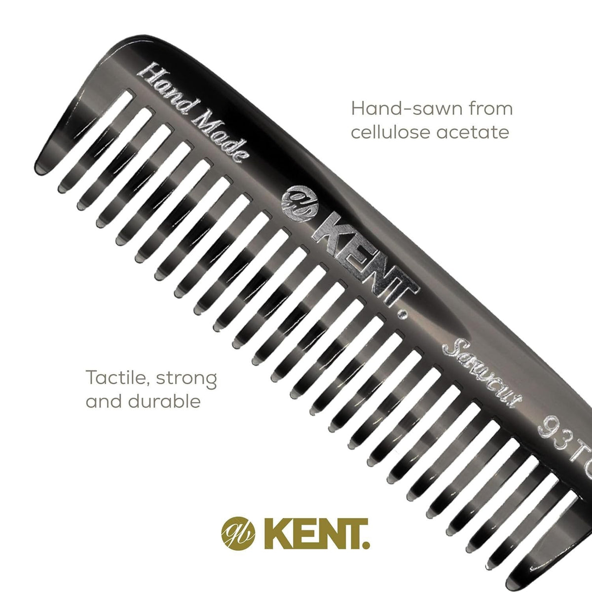 Kent 93T Black Graphite Wide Tooth Men's Beard & Mustache Comb -