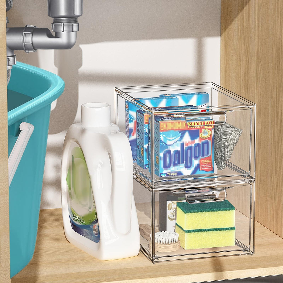 Stackable Acrylic Makeup Organizer Set - Clear Drawer Storage for Vanity & Bathroom