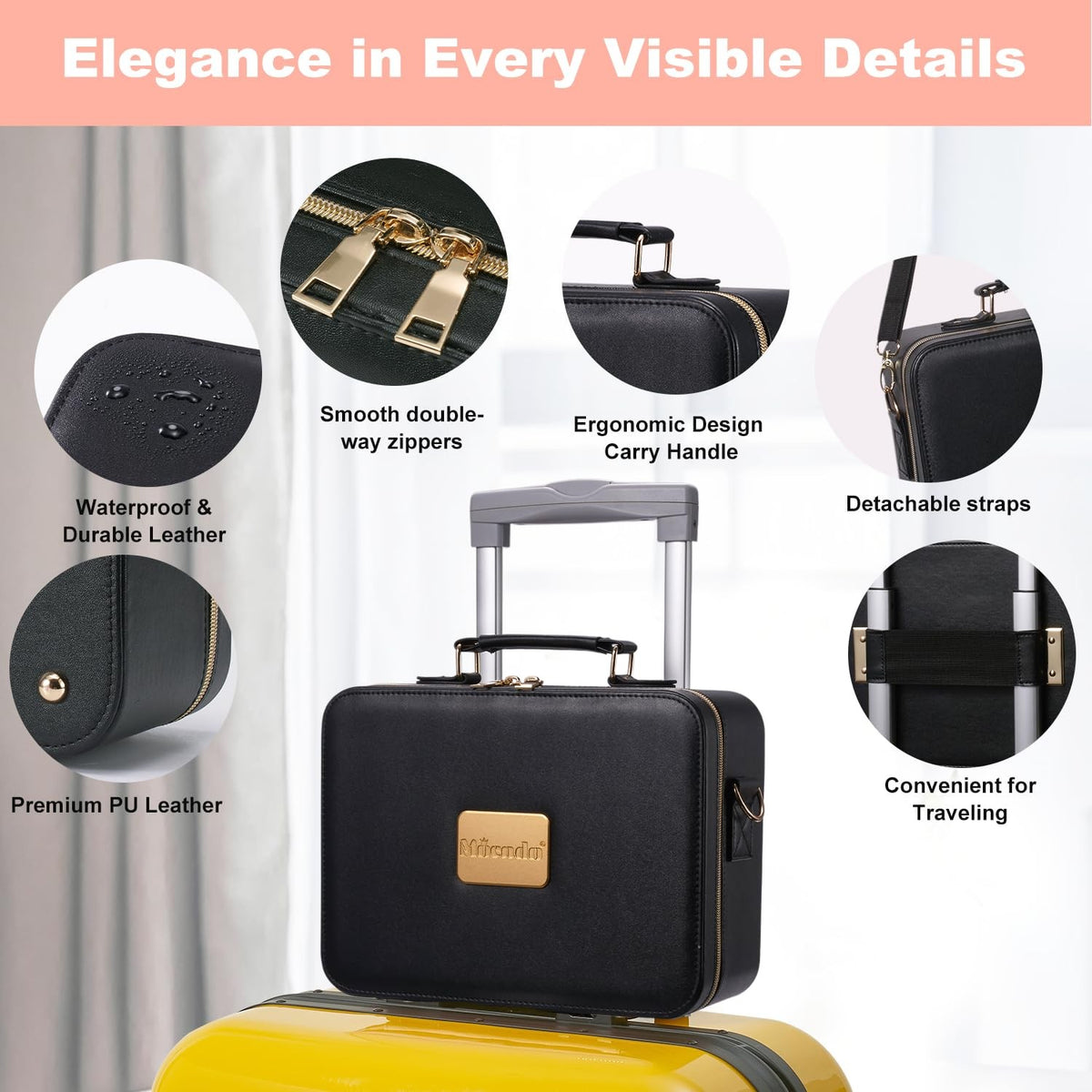 Travel Makeup Bag with LED Lighted Mirror, Waterproof Cosmetic Organizer