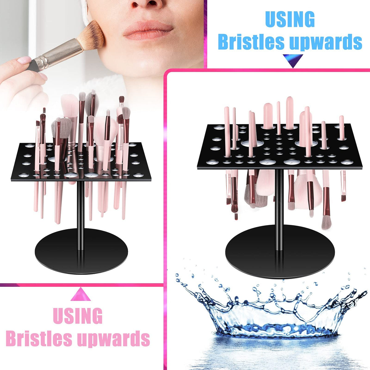 Acrylic Silicone Makeup Brush Drying Rack - Holds 54 Brushes, Collapsible & Portable