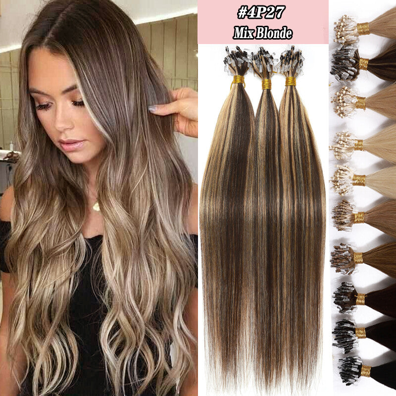 Micro Ring Hair Extensions - Remy Human Hair, Straight, Multiple Lengths & Colors