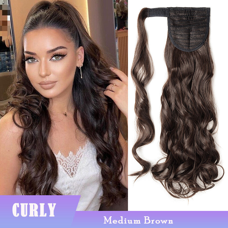 Clip-In Ponytail Hair Extensions Thick Wavy Natural Look 24-32 Inch