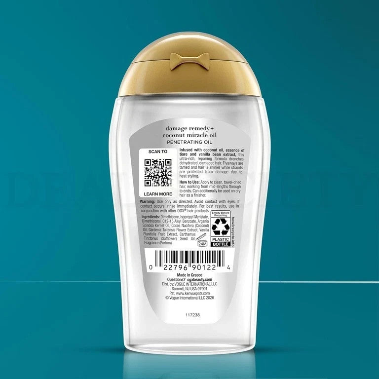 Coconut Hair Oil Treatment for Damaged Hair - 3.3oz, Lot of 3